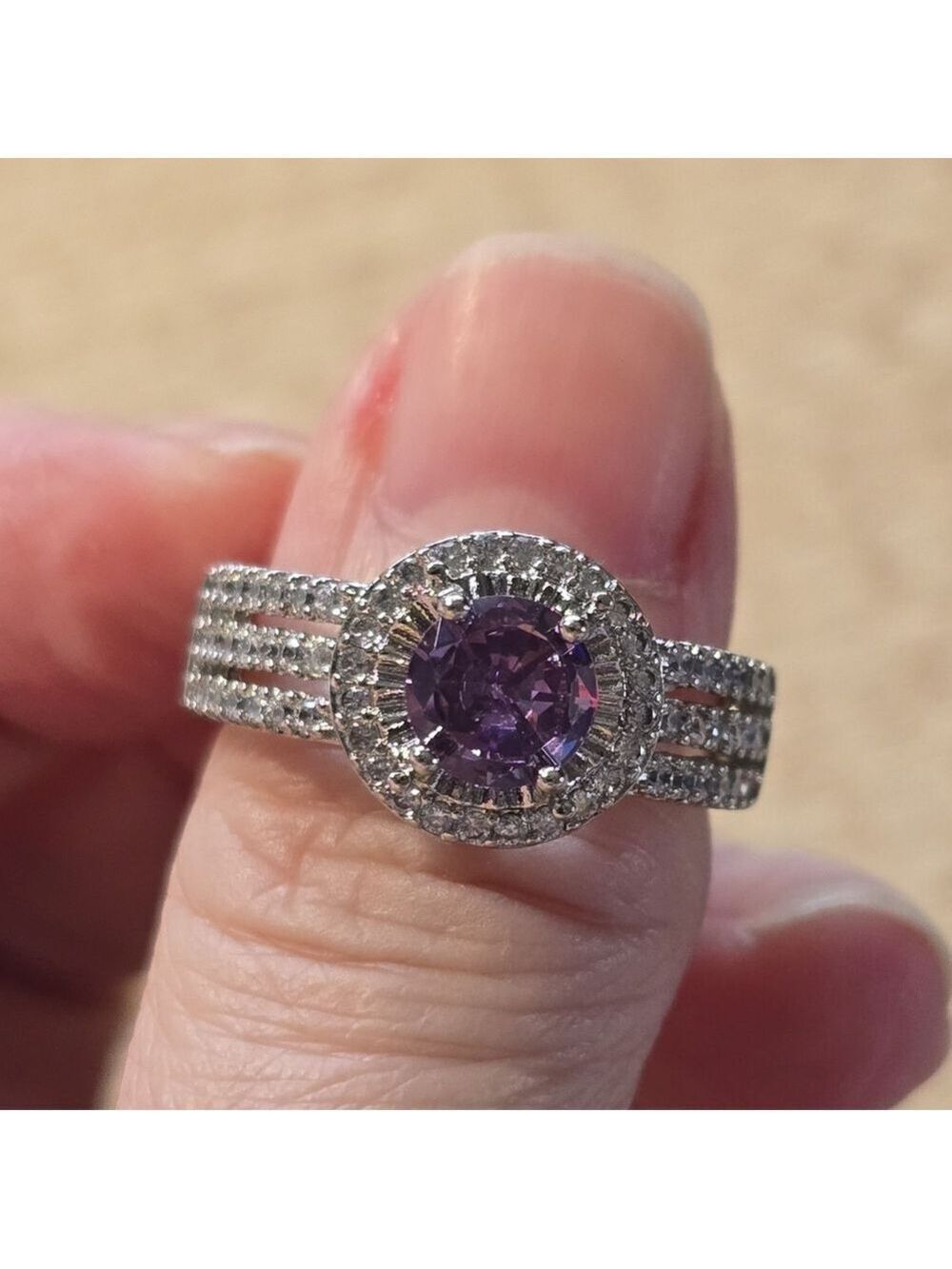 Elegant Silver and Purple Gemstone Ring